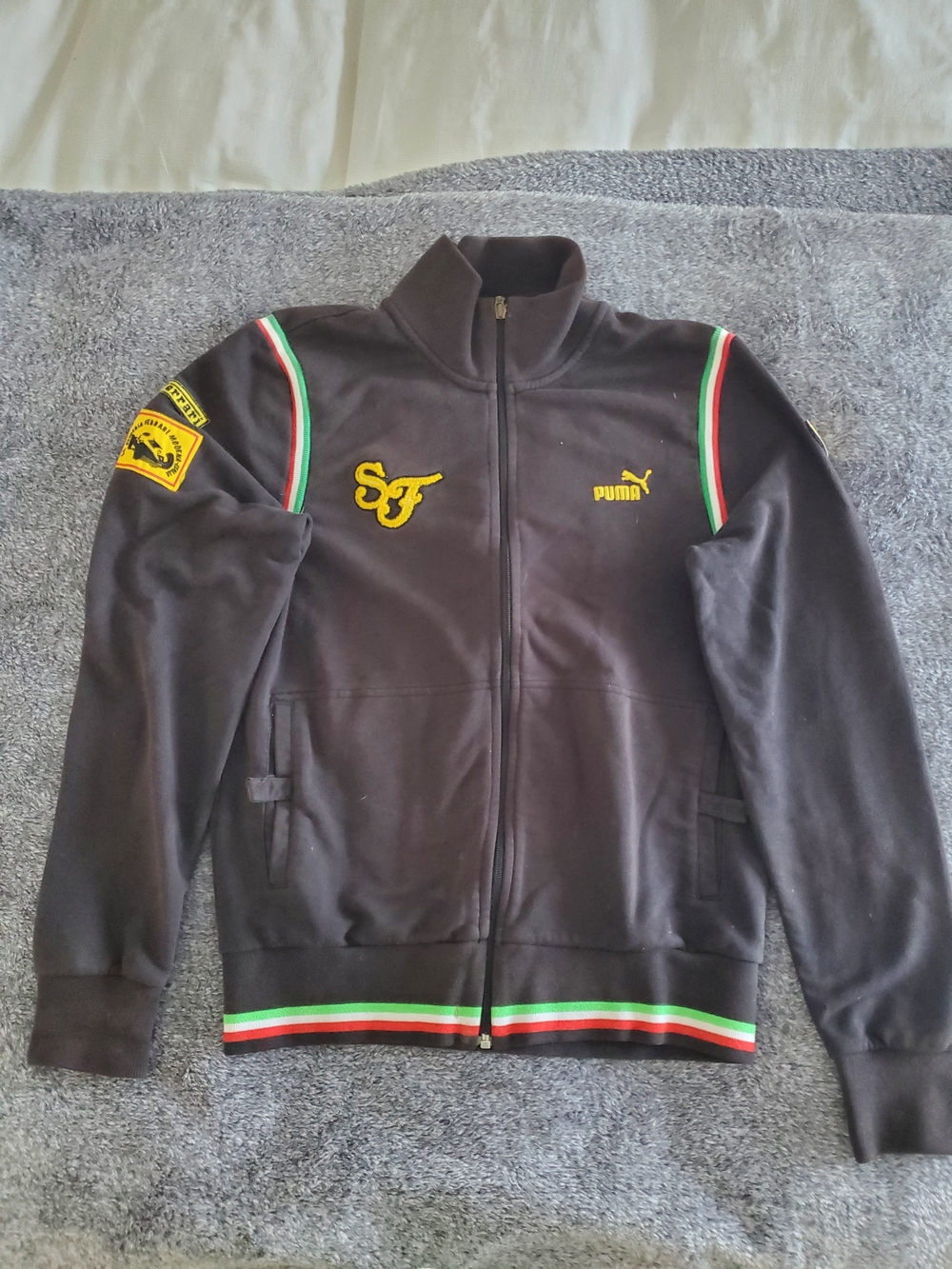 Puma FERRARI Black Bomber Jacket with Red White Green Trim
